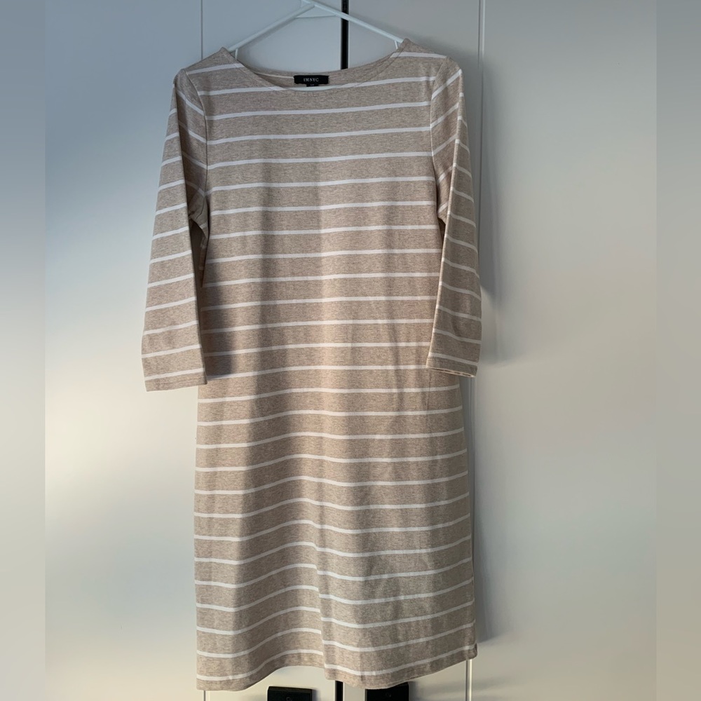 Beige and white striped dress size small